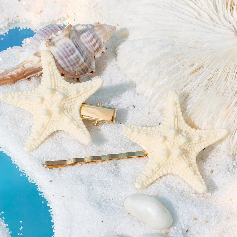 Sea Starfish Shape Hairpin Conch Shell Bangs Clip Vintage Side Duckbill Clip Natural Shell Hairpin