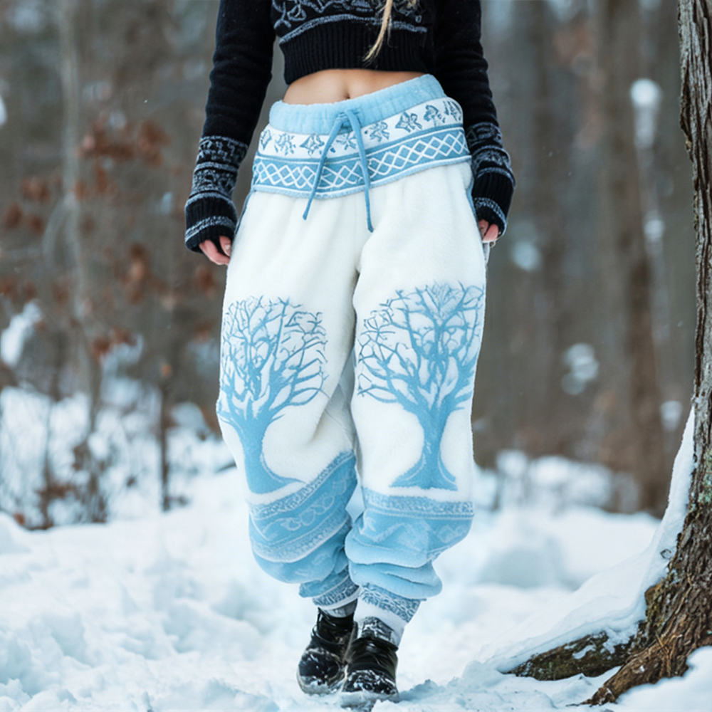 Viking Celtic Tree Pattern Design Women's Flannel Pants elevenforest