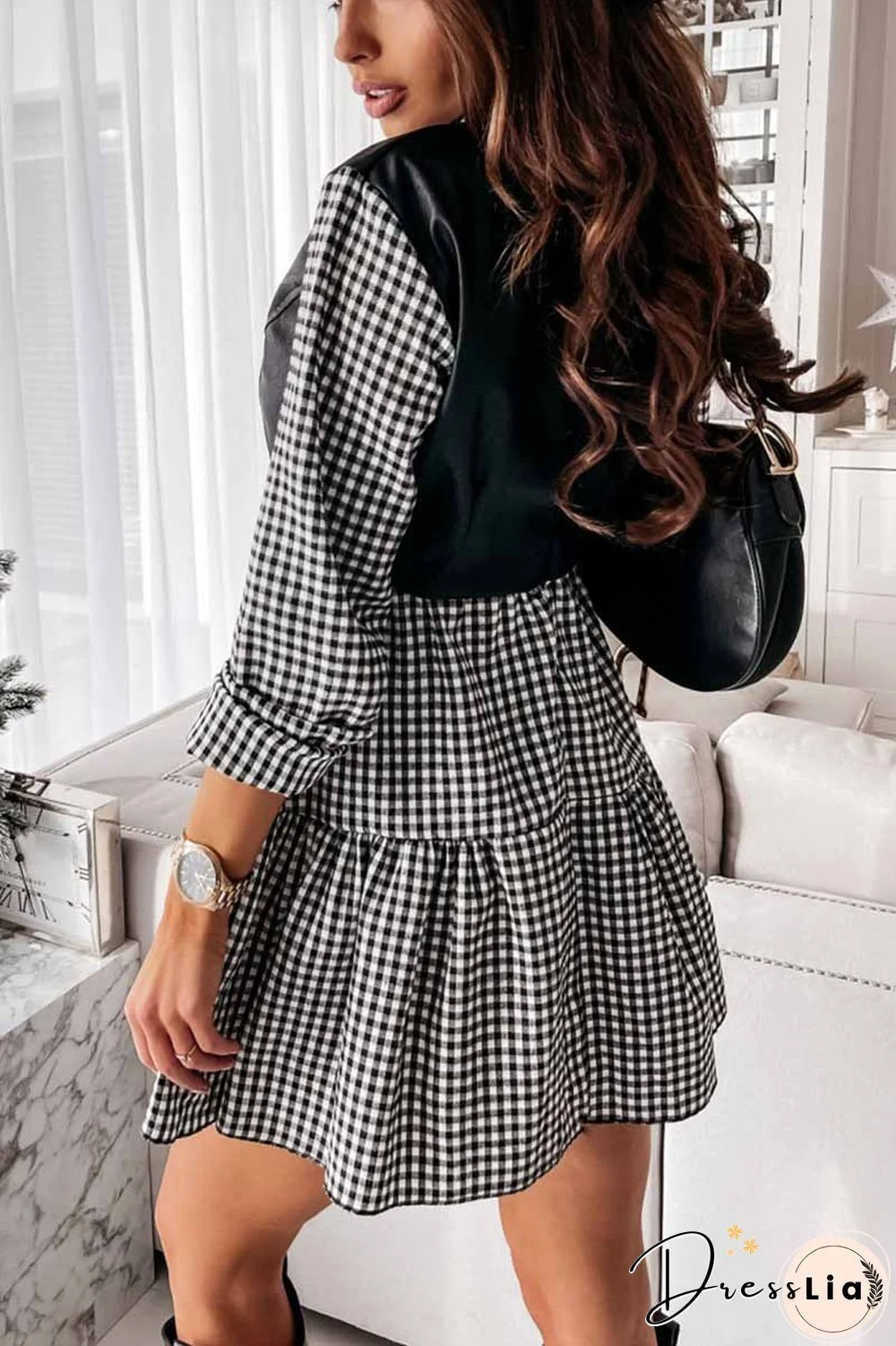 Shirt Skirt And Leather Stitching Mini Dress