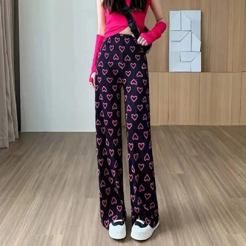 Aiertu Harajuku Y2K Pink Pants Heart Printed Sweet Trousers Vintage Aesthetic Party Pants Pockets Joggers Outfits Women New Streetwear Aiertu