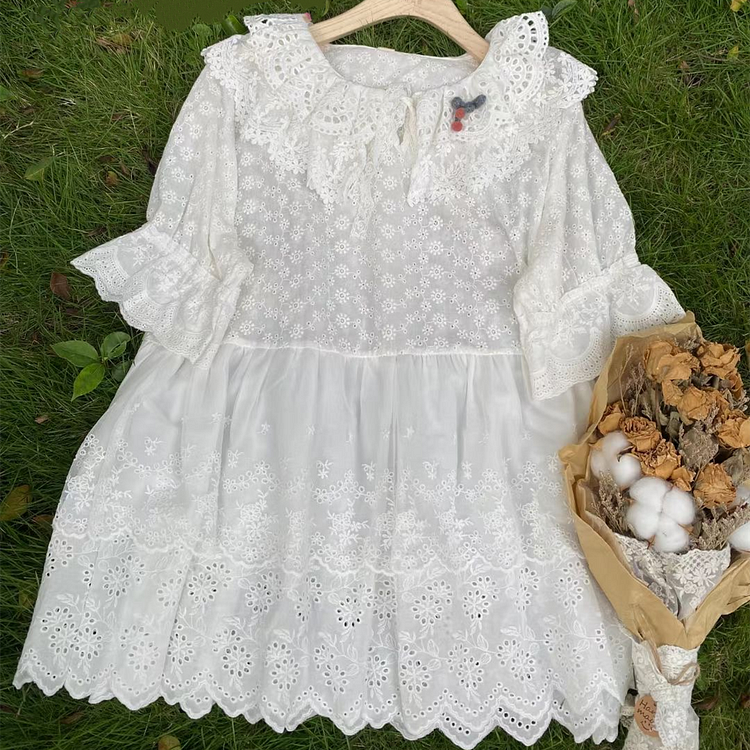 Queenfunky cottagecore style Forest Girl Embroidered Lace Shirt QueenFunky