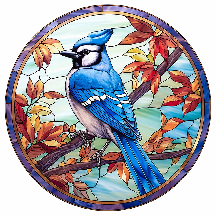 Glass Painting - North American Blue Tit - Printed Cross Stitch 11CT 40*40CM