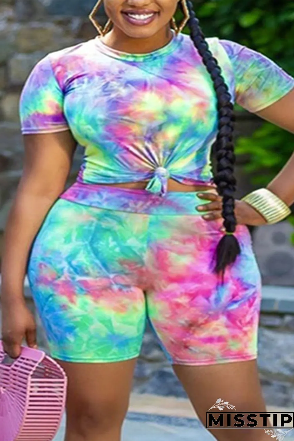 Color blue Sexy O Neck Print Pearl Pattern Plus Size