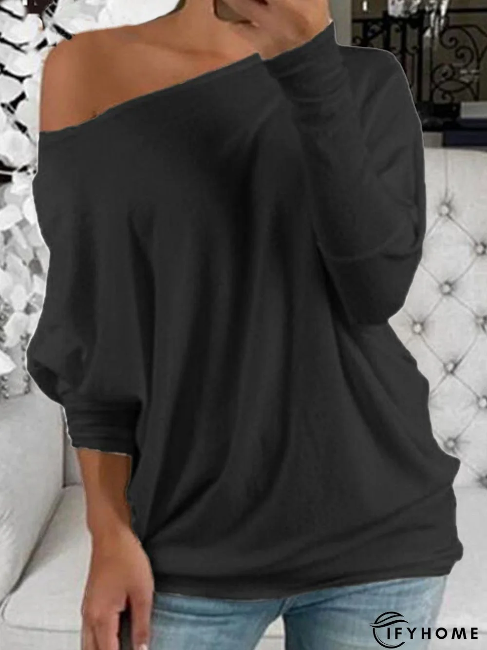 Casual Plain One Shoulder Long Sleeve Shirt | IFYHOME