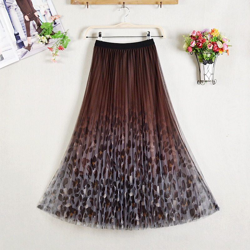 Fashionable Gradient Mesh High Waist Slim Pleated Large Swing Skirt