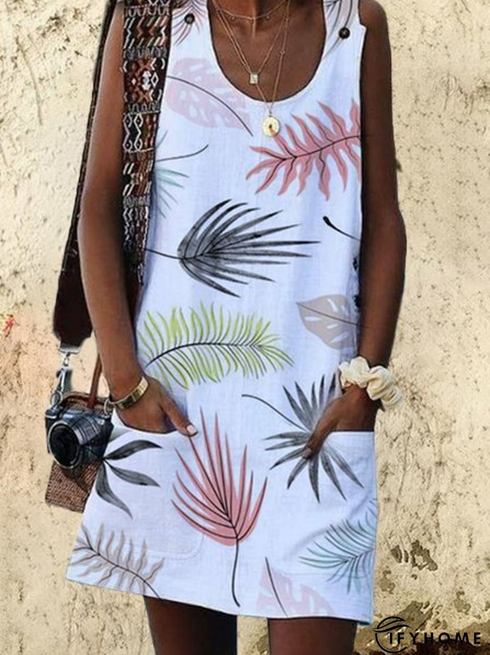 Bohemian Printed Drawstring Sleeveless Causal Weaving Dress | IFYHOME