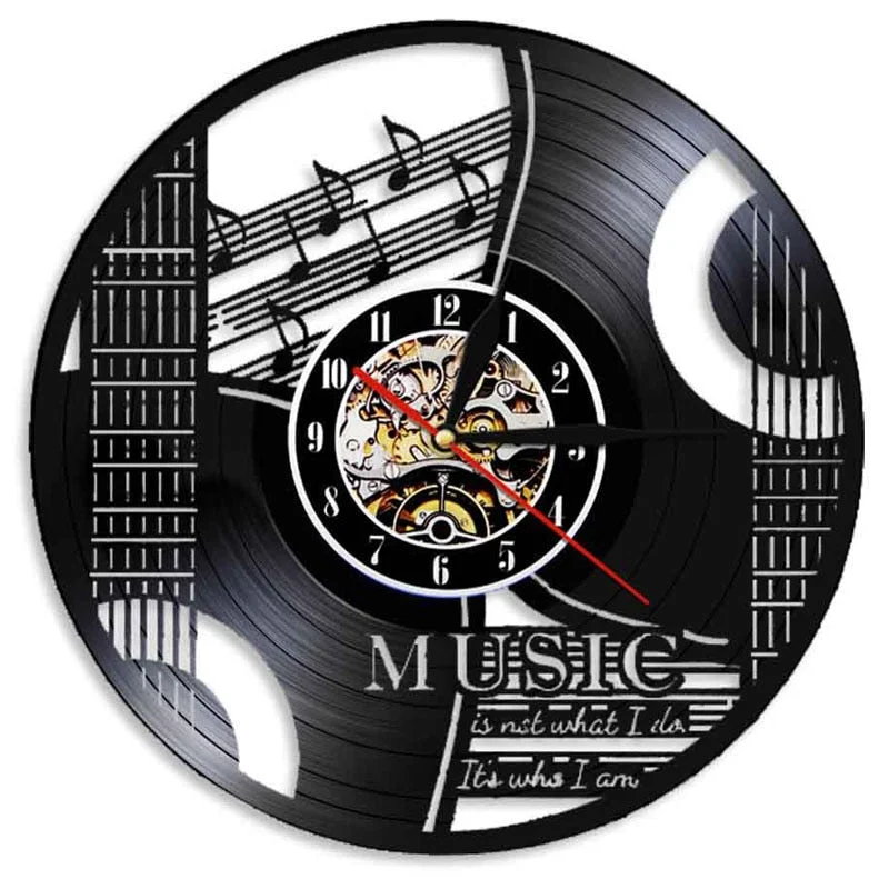 Acoustic Guitar Drum Vinyl Record Wall Clock Rock Music Theme Wall Art Musical Instrument Vinyl Clock Wall Watch Home Decor