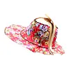 2 in 1 Bamboo Foldable Hand Fan Sun Hat Floral Printed Chinese Style Handheld Foldable Wide Brim Hat for Women Outdoor Beach Travel Accessory