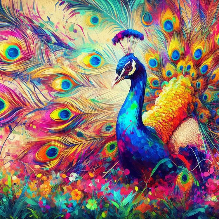 Full Round Diamond Painting - Colorful Peacock Illustration 30*30CM