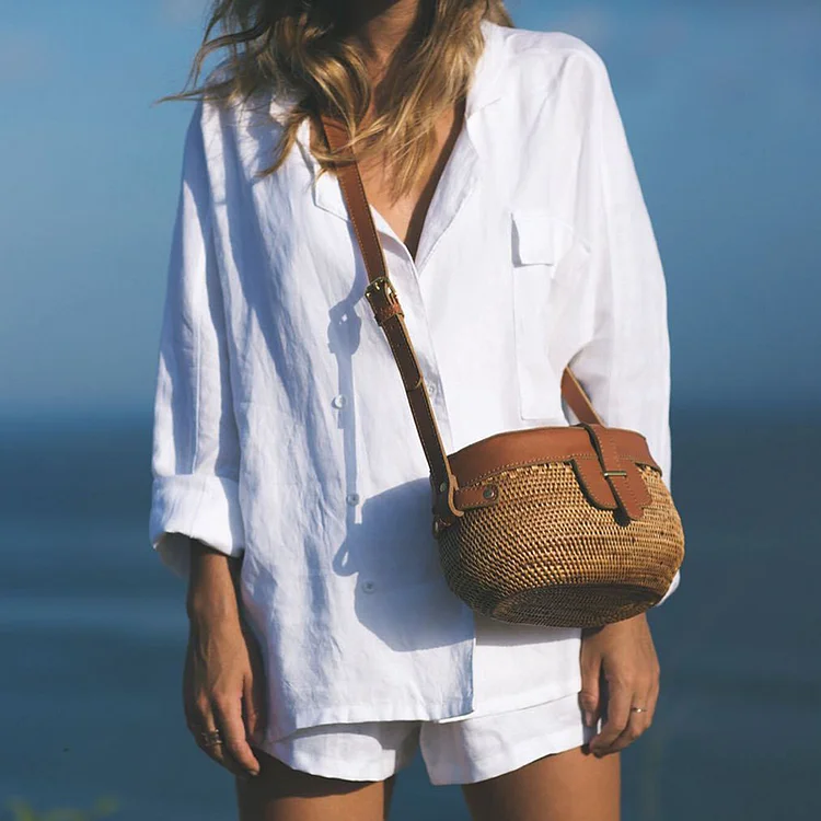 Casual Solid Color Linen Blend Two Piece Set