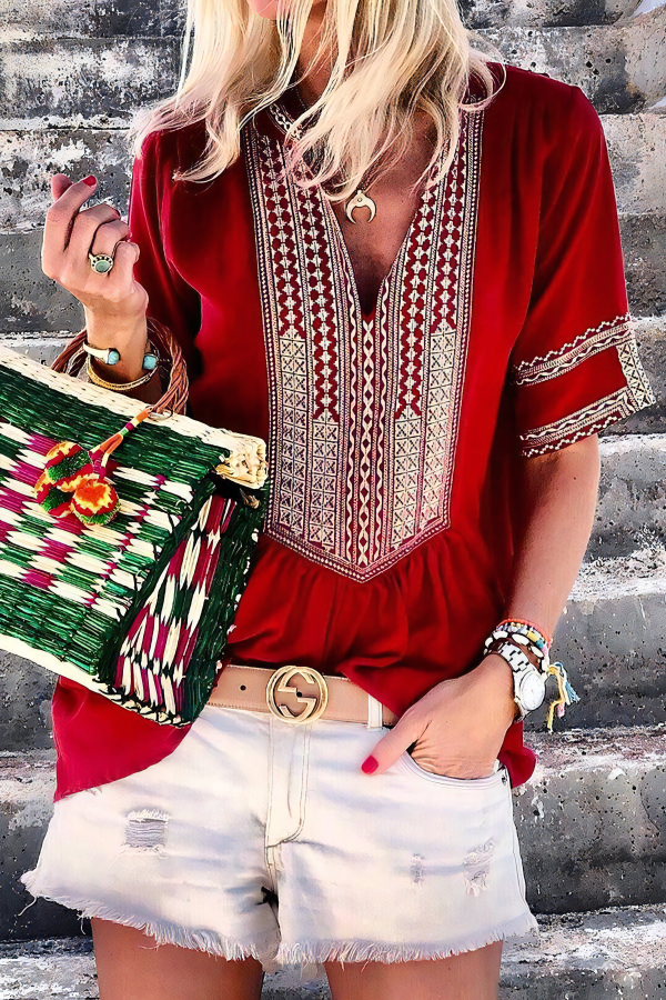 Western Casual Short Sleeve Blouse
