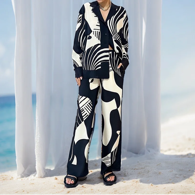 Brownm Brownm Women's Winter New Temperament Trend Lazy Wind Print Shirt Long Sleeve Fashion Suit Female