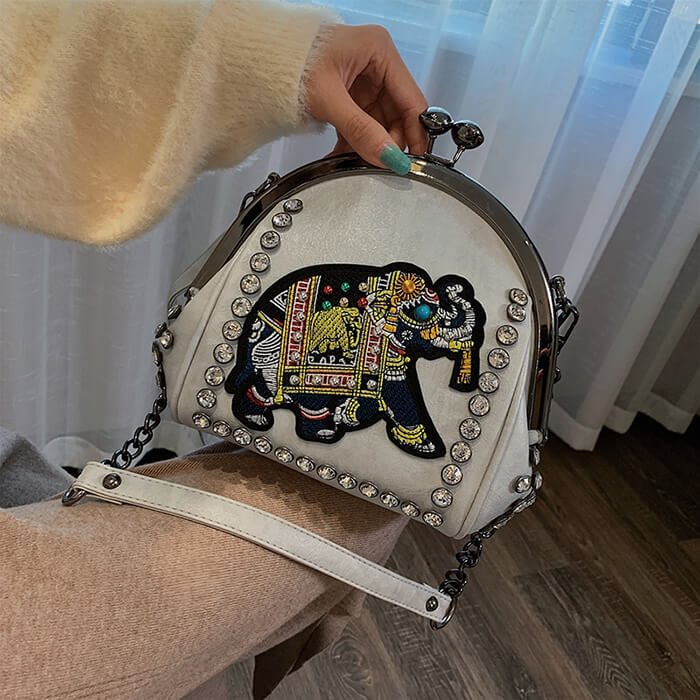 Embroidery Elephant Women Leather Clutch