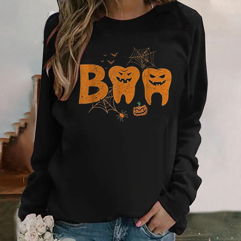 Pumpkin Teeth Spider Web Print Halloween Women’s Sweatshirt