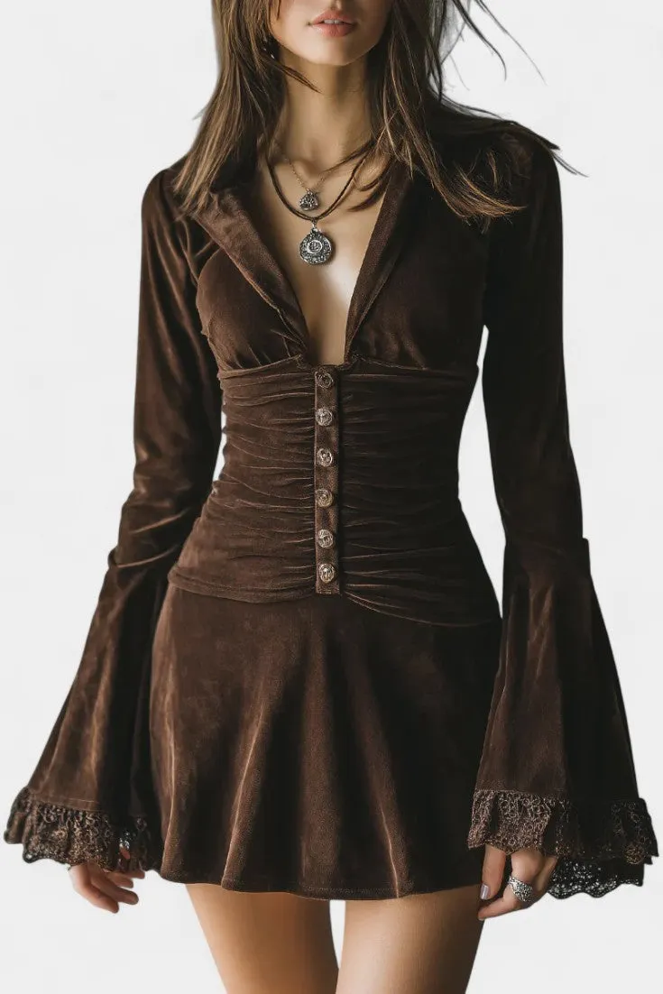 Velvet Corset Dress with Bell Sleeves