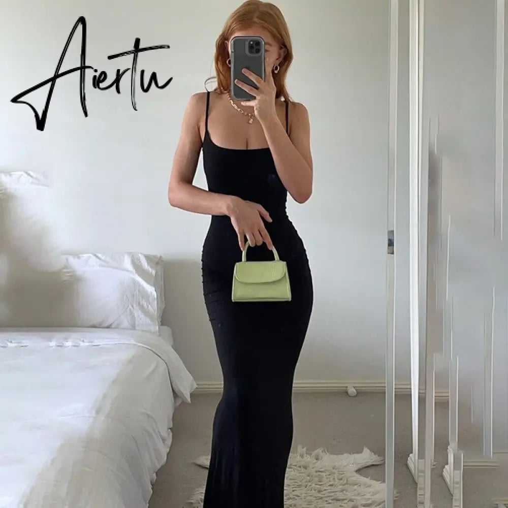 Aiertu  Satin Slip Sleeveless Backless Slim Sexy Maxi Dress Spring Women  Party Y2K Concise Bodycon Elegant  Clothing Aiertu