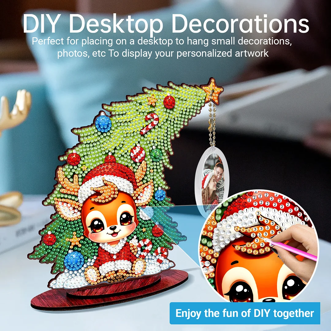 Photo Christmas Tree 5D DIY Diamond Art Tabletop Wood Decorations Ornament Kits