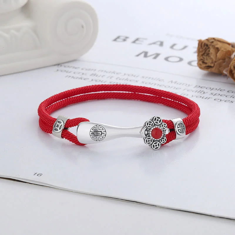 Red Agate Wish Ruyi Handle Protection Red String Braided Bracelet