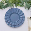 10 Pack | 11" Ocean Blue Hard Plastic Dinner Plates with Gold Ruffled Rim, Large Heavy Duty Disposable Dinnerware