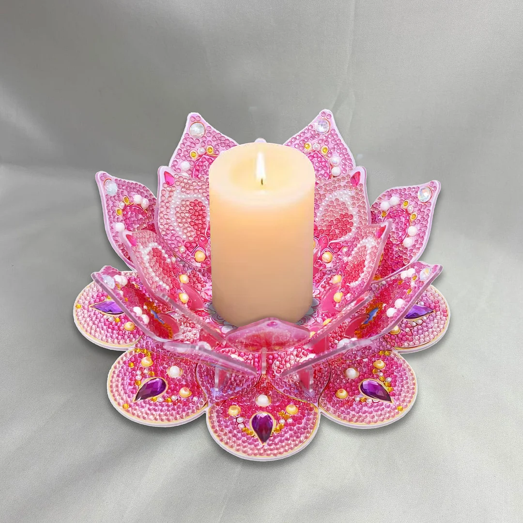 Lotus DIY Diamond Art Painting Kits of Candle Holder Diamond Painting Candle Holder Kit Diamonds Paintings Candlestick Holder Kit for Aromatherapy & Home Decor (Pink)