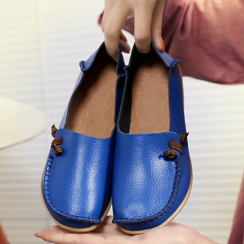 Women's Leather Shoes Flat Bottom Ladies Casual Mom Shoes Soft Loafers Women's Shallow Summer Comfort Flats Nursing Shoes Female