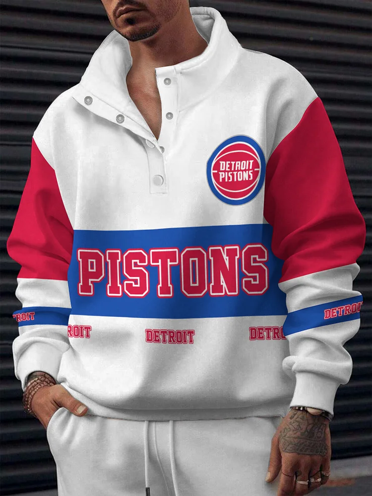Detroit Pistons 2025 New Design Casual Snap Mockneck Pullover
