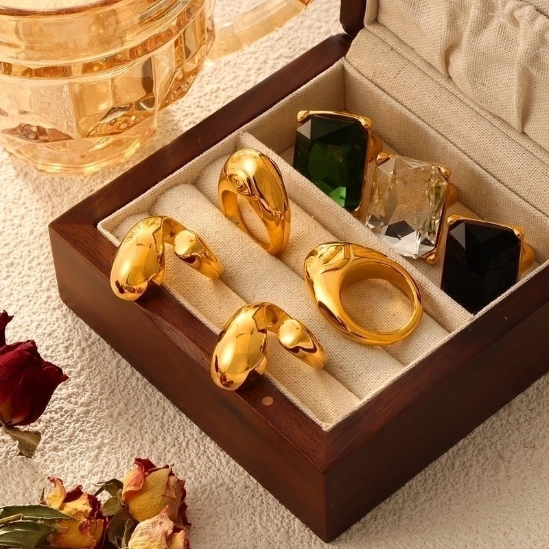 Casual Minimalist Commute Round Rectangle 304 Stainless Steel 18K Gold Plated Rhinestones Zircon Open Rings Rings In Bulk