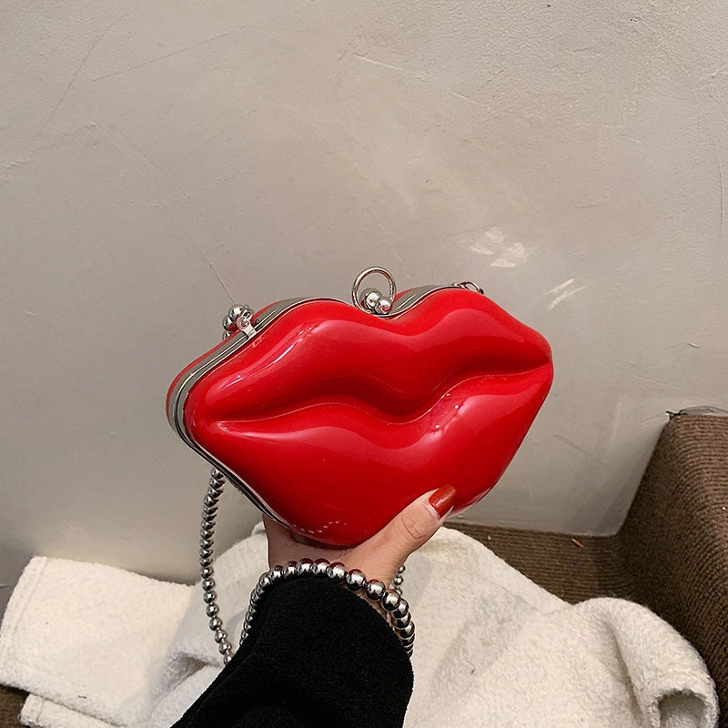 Women’s Small Arylic Mouth Streetwear Lip Shape Lock Clasp Shoulder Bag Crossbody Bag