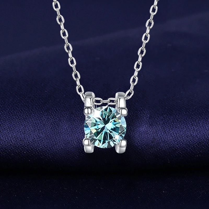 1.0ct Round 925 Sterling Silver 925 Sterling Silver Moissanite O-shaped Chain Plating Inlay Geometric Lab-Grown Diamond Necklace