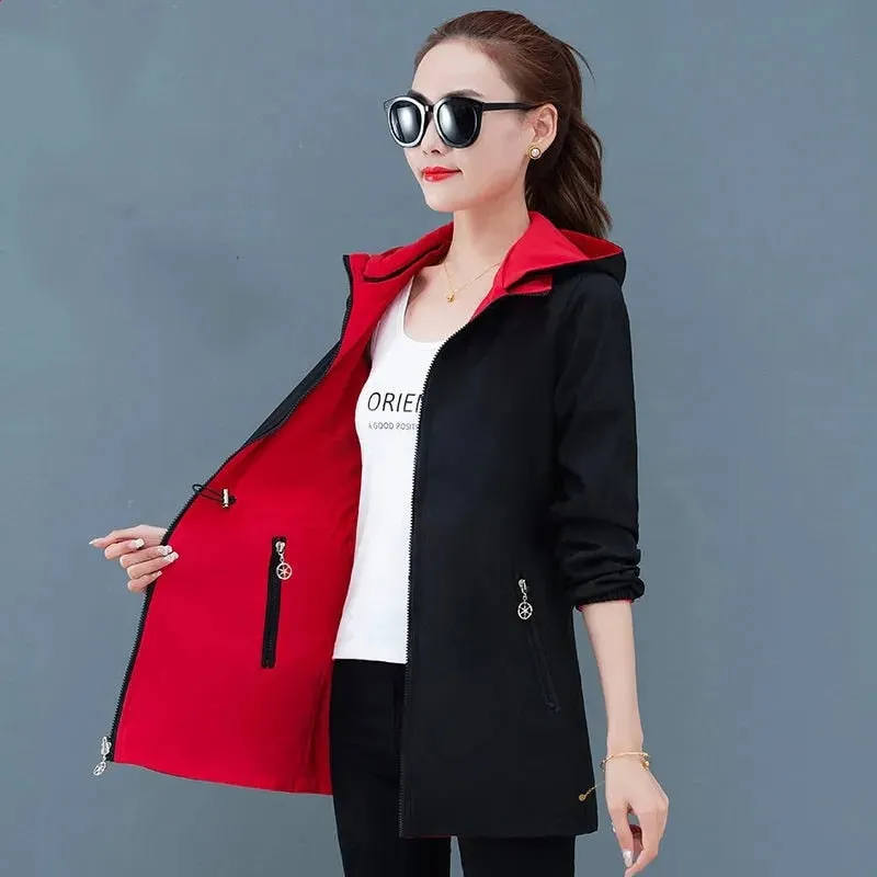 Double-sided Wwindbreaker Women Autumn Coat  2021 New  Korean Loose Plus Size 4XL Female Casual Tops Women's Hooded Trench Coat