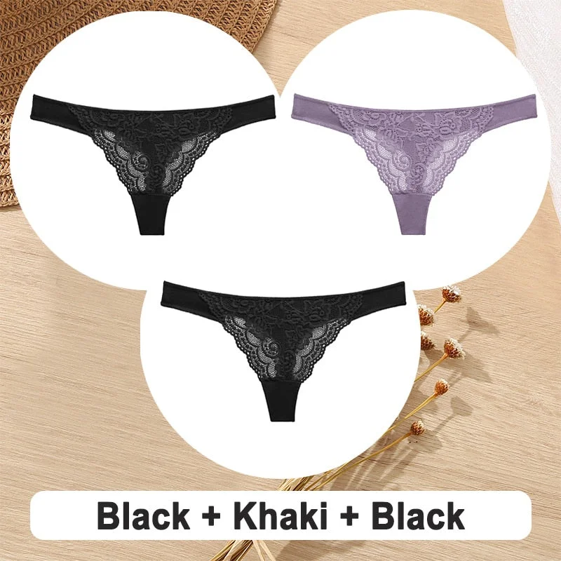 3PCS/Set Cotton G-String Women Panties Lace Underwear Female Lingerie Intimates Underpants Sexy Thong Panties for Girls Pantys