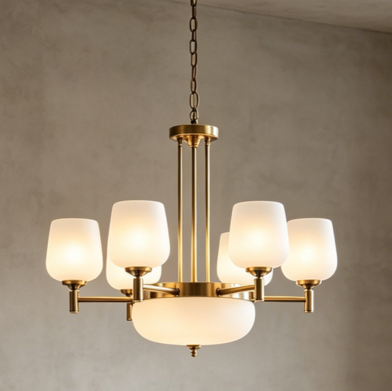 Modern Brass Chandelier 6-Light Pendant