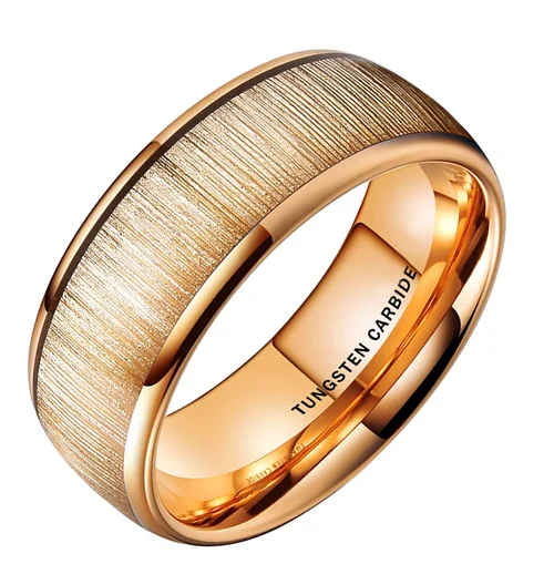 6MM 8MM Women Mens Tungsten Matching Gold Rings With Gold Wood Inlay High Polish Domed Top