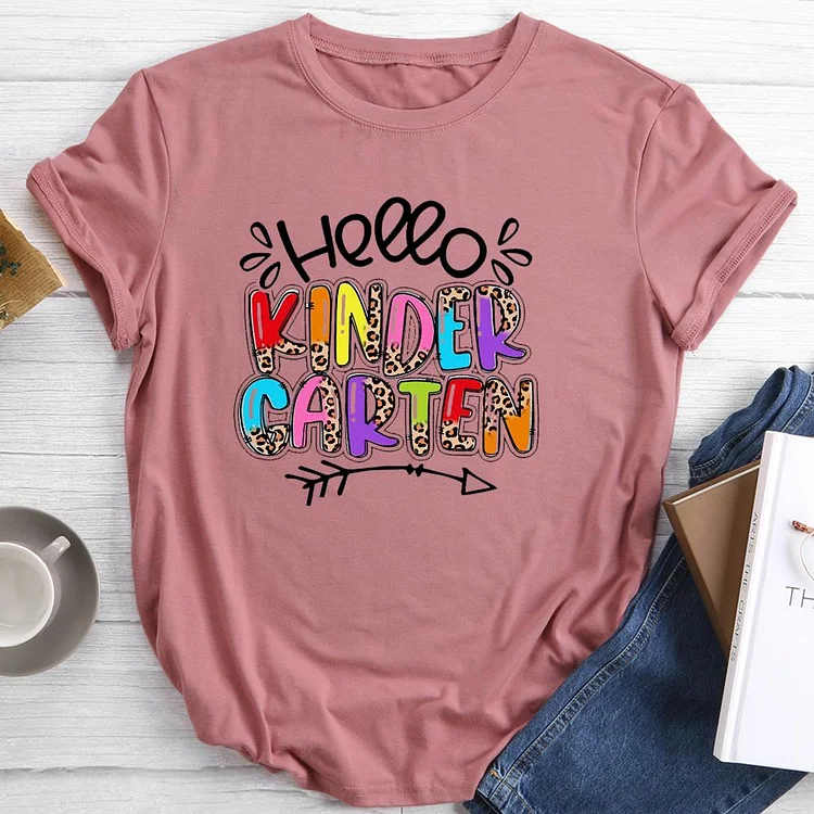 hello Kindergarten Round Neck T-shirt