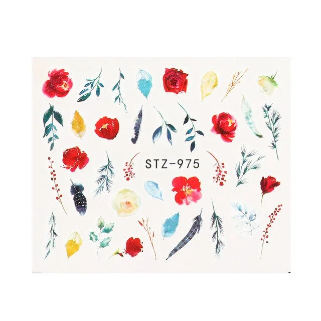 Nail Stickers Water Transfer Multiple Colors Ink Flower Leafs Designs Nail Decal Decoration Tips For Beauty Salons-Nail Inspo