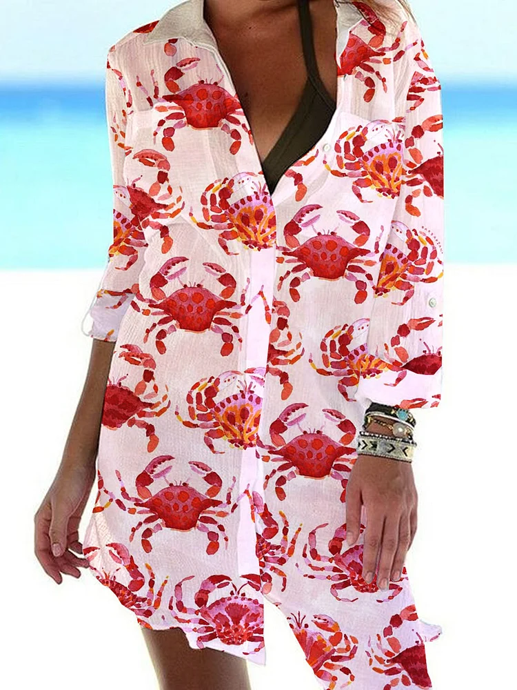 Women'S Shirt Dress Crab Pattern Casual Dress Shift Dress Mini Dress