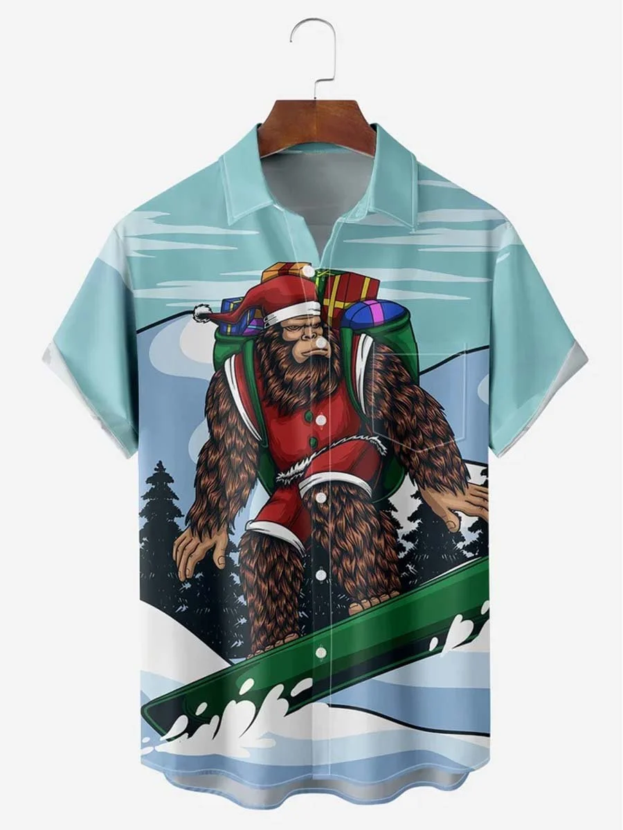 Men's Christmas Big Foot Print Casual Shirt