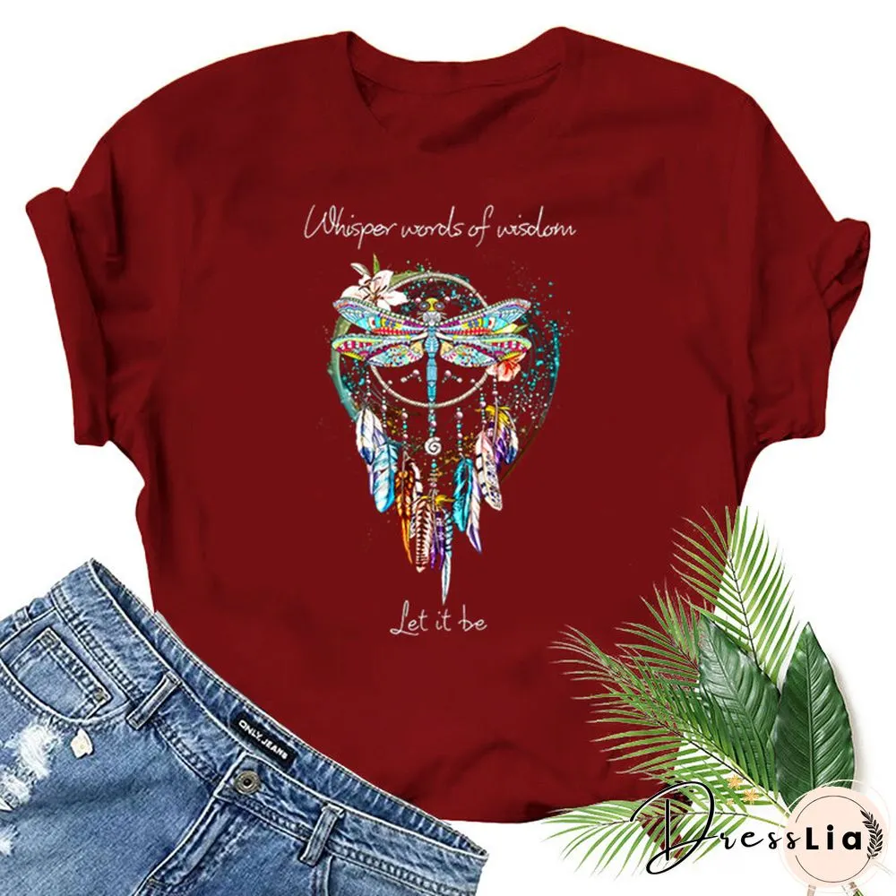 Dragonfly Windchimes Print Women T Shirt Short Sleeve O Neck Loose Women Tshirt Ladies Fashion Tee Shirt Tops Clothes Mujer