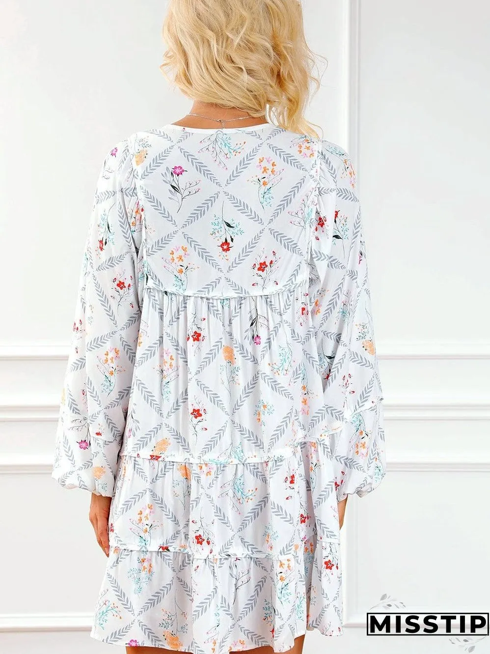 Bohemian White Floral Mini Dress with Puff Sleeves