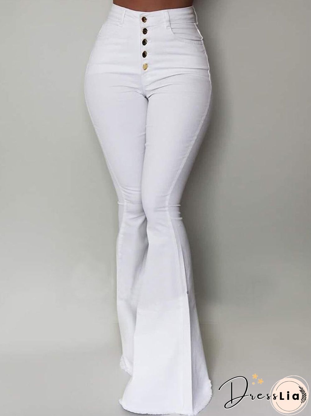 Pure Color Multi-Button Women Bell-Bottomed Pants