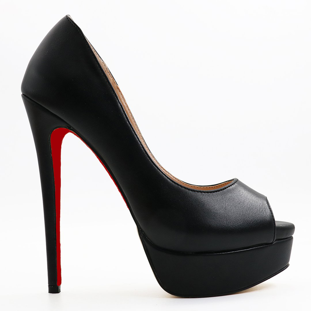 150mm Red Bottom Platforms Sky High Heels Black Matte Pumps-MERUMOTE