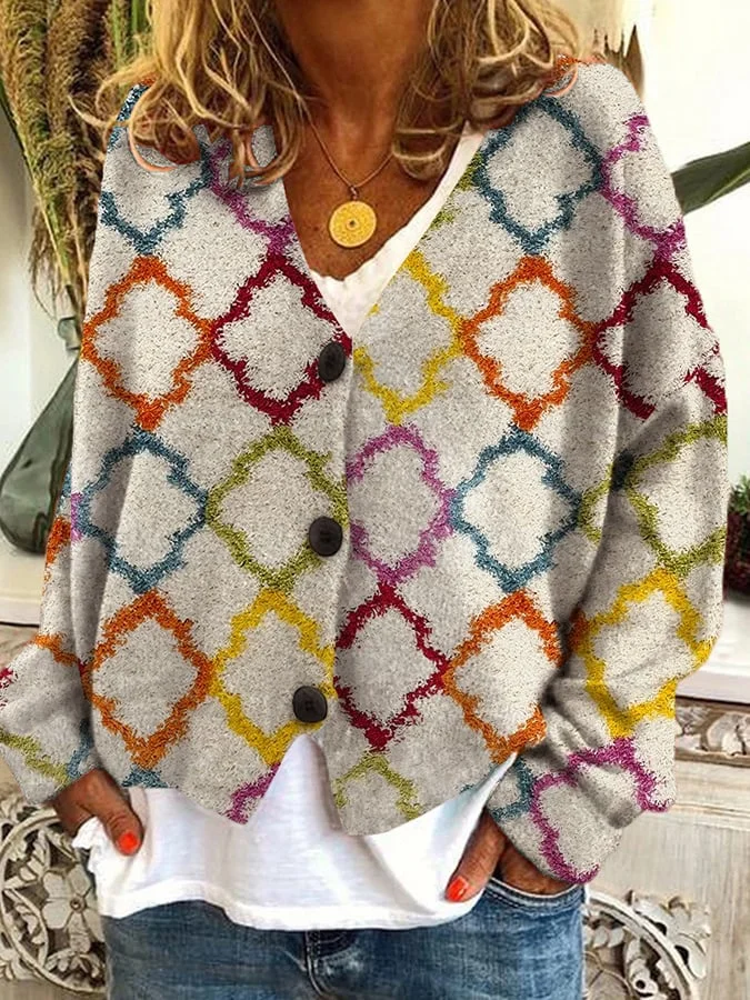 Vintage Check Print Casual Loose Button Flannel Cardigan
