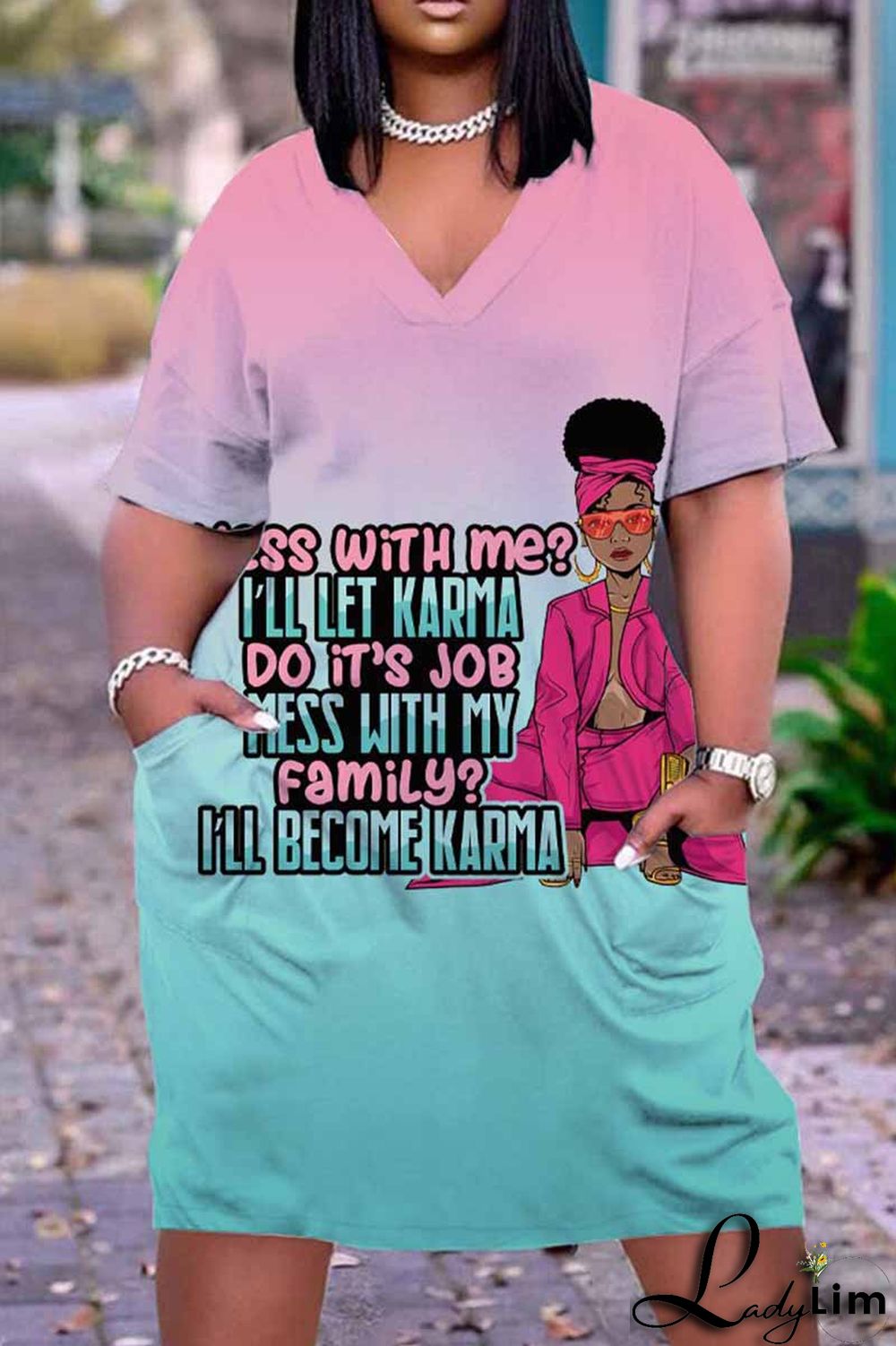 Orange Green Fashion Casual Print Basic V Neck Short Sleeve Dress