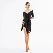 2025 Latin Dance Costumes Sexy Mesh V Neck Black Short Sleeves Tops Women Practice Clothes Samba Latin Performance Wear BL5760
