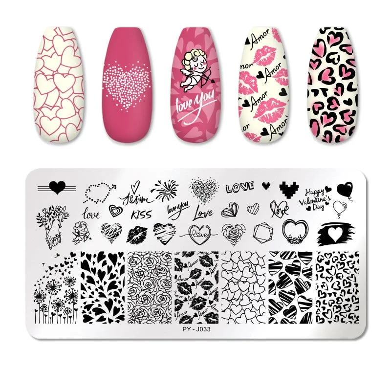 PICT YOU Valentine's Day Nail Stamping Plates Rose Flower Love Theme Nail Art Plate Stainless Steel Nail Design Stencil Tools