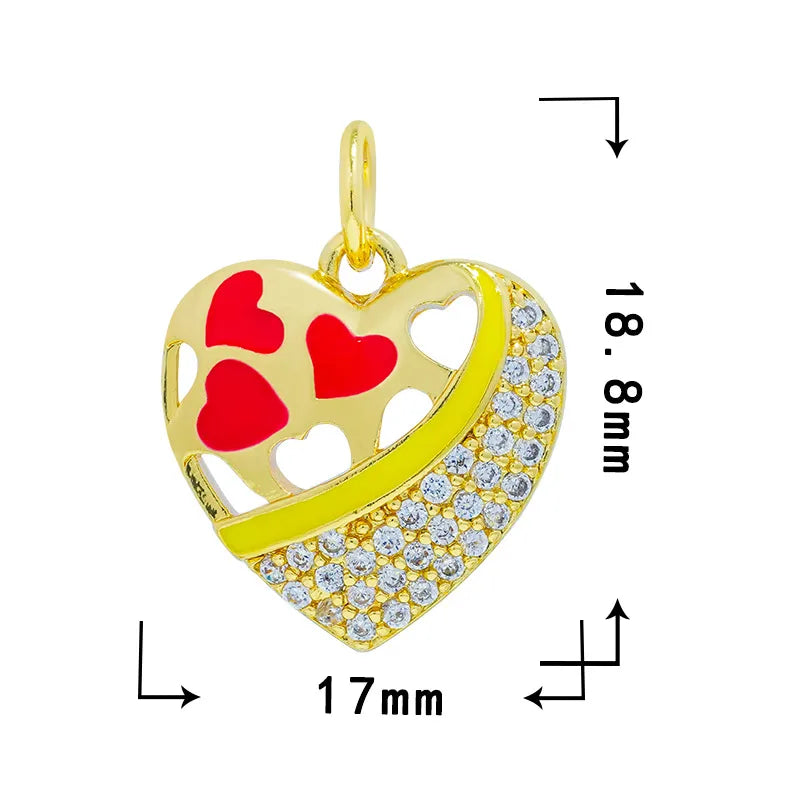 1 Piece 17.5*18mm 17*18.8mm Copper Zircon Heart Shape Pendant