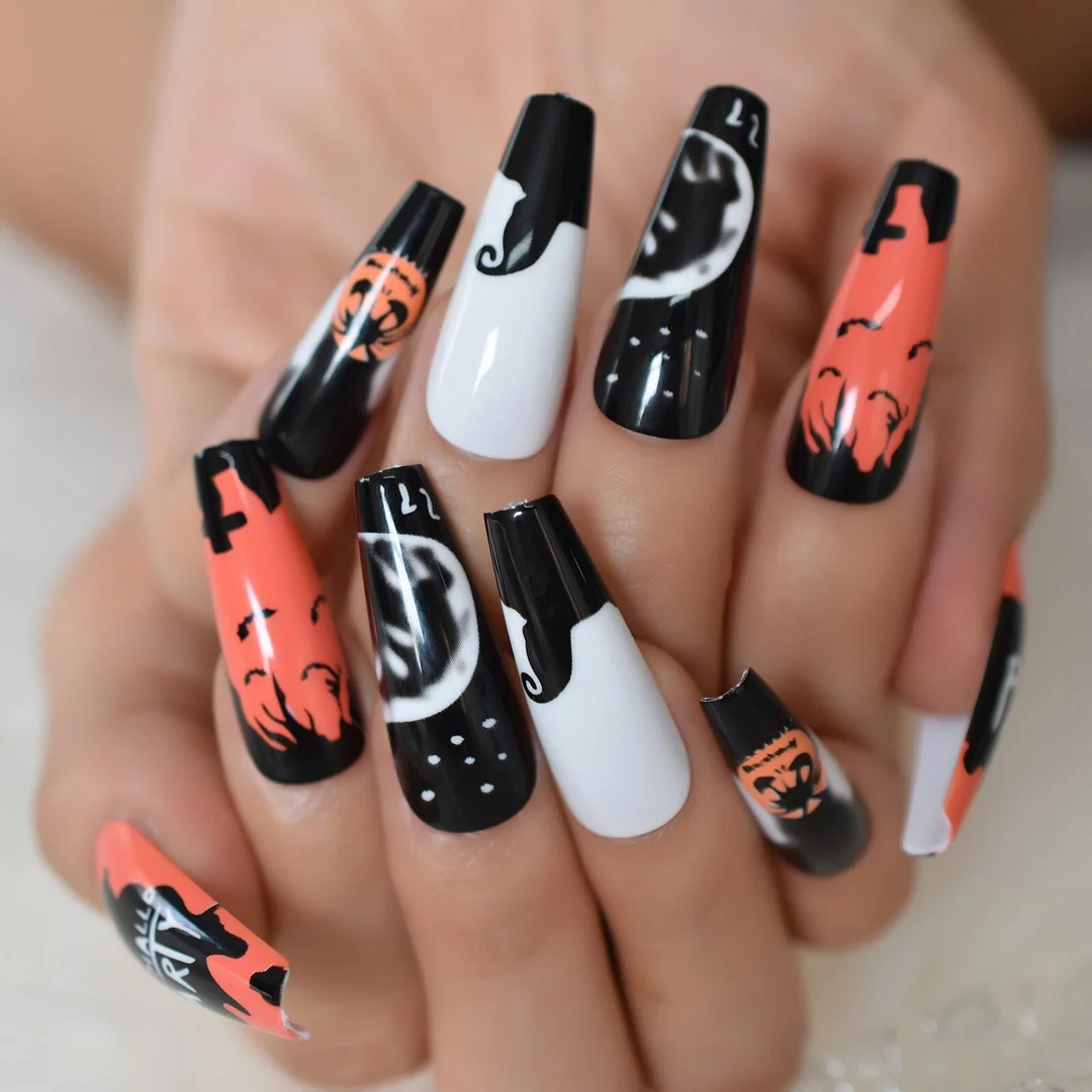 Extra Long Ballerina Faux Ongles White Hypotenuse Line Decorative French Nail Art Tips Nude Pink Base Manicure Tip 24-Nail Inspo