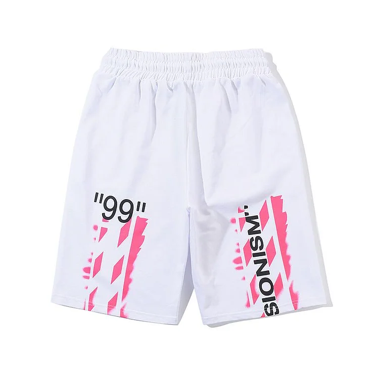 Off White Red Slogan Print Shorts