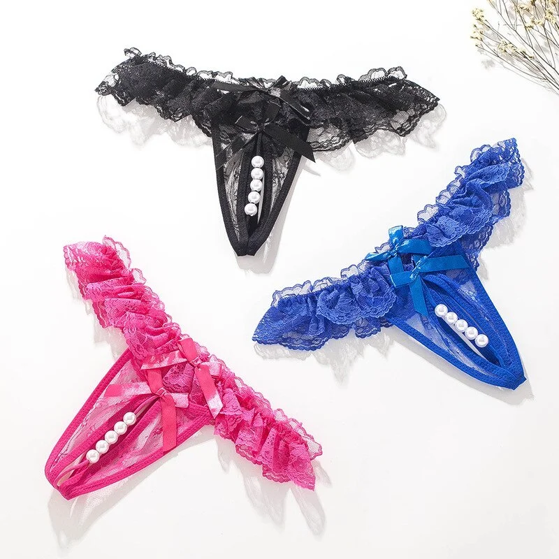 Billionm Crotchless Panties Sexy Underwear Open Crotch Pearl Thong Lace G-strings Exotic Ladies Lingerie See Through Panty