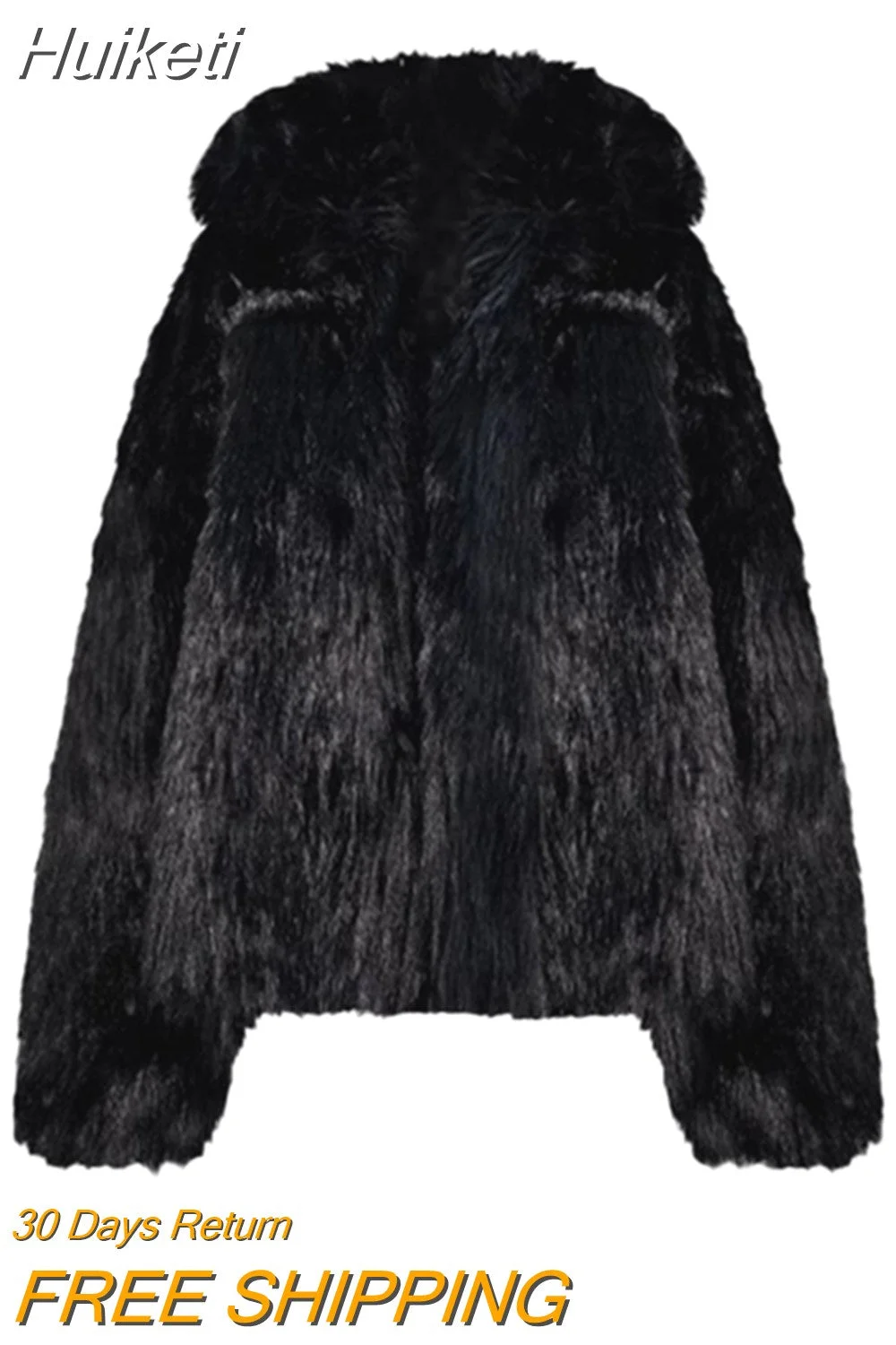 Huiketi Winter Cool Oversized Casual Soft Thick Warm Black Hariy Shaggy Faux Fur Coat Women Turn-down Collar Fluffy Jacket 2023